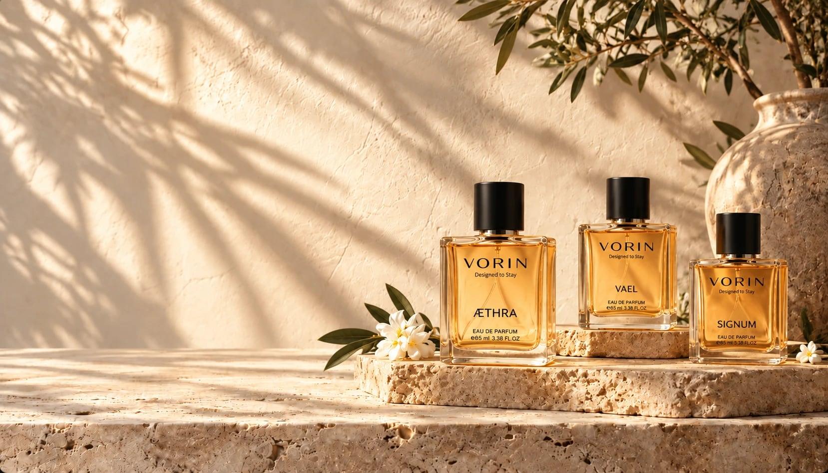 AETHRA, VAEL and SIGNUM on a travertine ledge in afternoon light